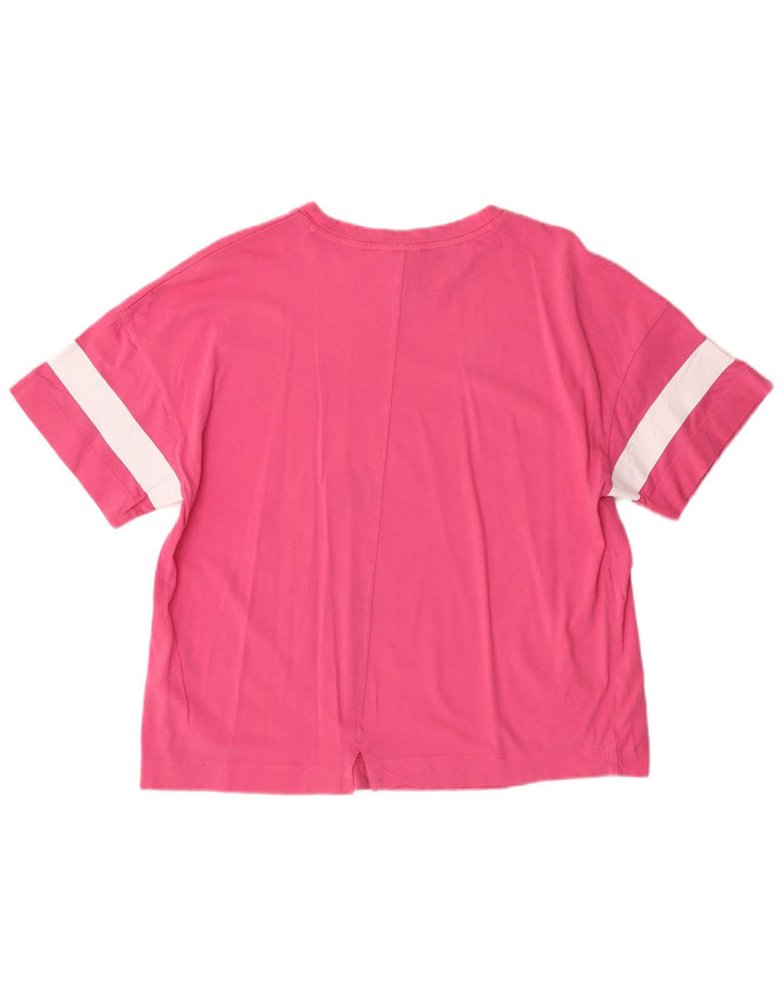 DIADORA Dame T-Shirt Top UK 14 Medium Pink Stribet Bomuld