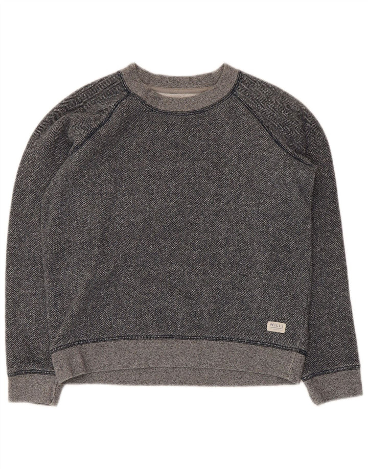 Jack Wills Womens Crop Sweatshirt Jumper UK 10 Small Grey Herringbone