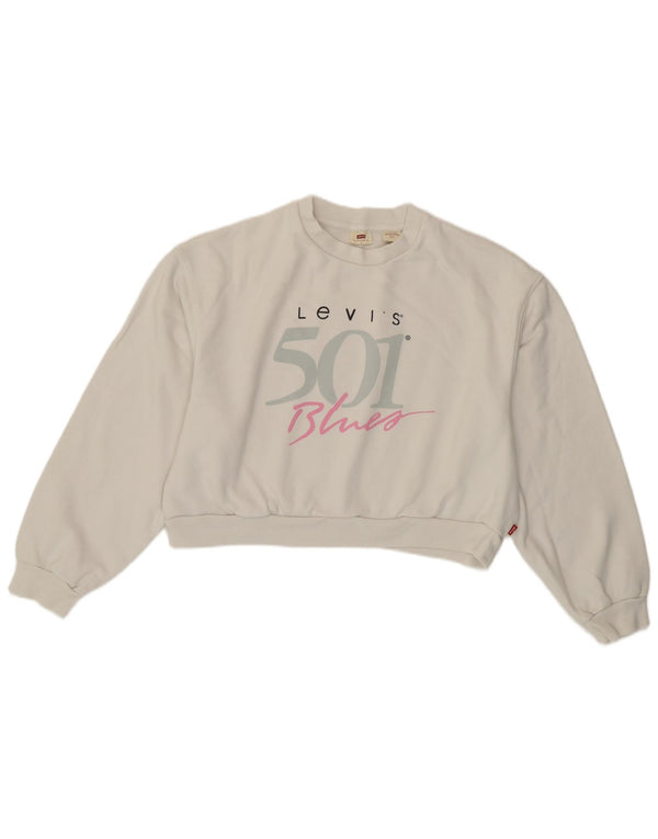 Levi's Womens Crop Graphic Oversized Sweatshirt Jumper UK 10 Small White