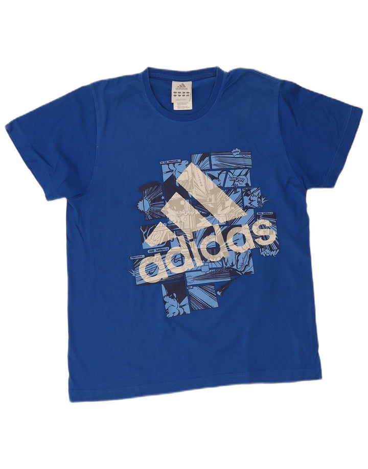Adidas Grafisk T-shirt top mellemblå bomuld til mænd
