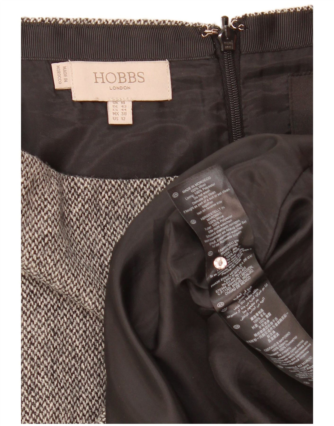 Hobbs lige nederdel til kvinder UK 16 Large W35 Grey Wool
