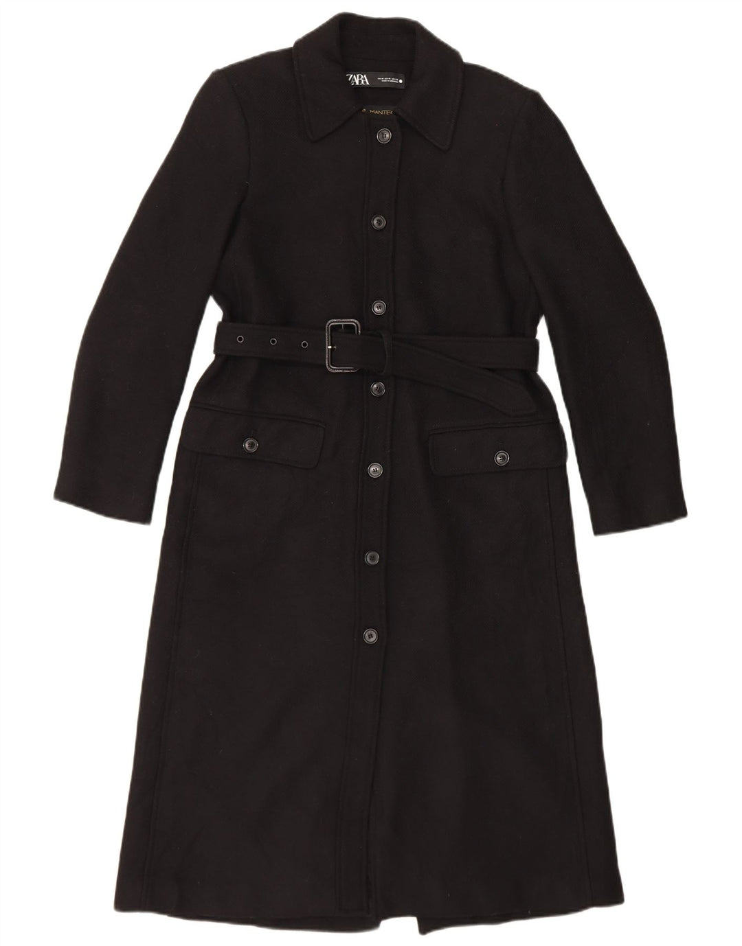 Zara Dame Overfrakke UK 14 Medium Sort Uld