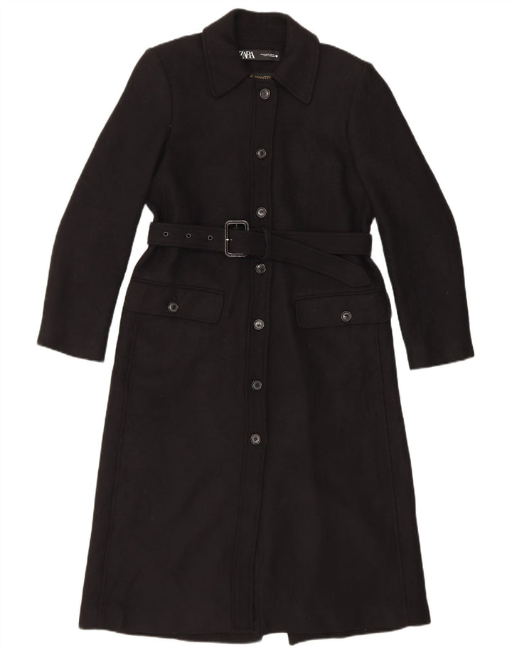 Zara Dame Overfrakke UK 14 Medium Sort Uld