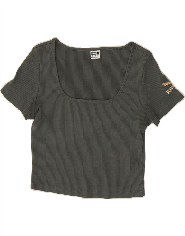PUMA Womens Crop T-Shirt Top UK 12 Medium Green Cotton Vintage Puma and Second-Hand Puma from Messina Hembry 