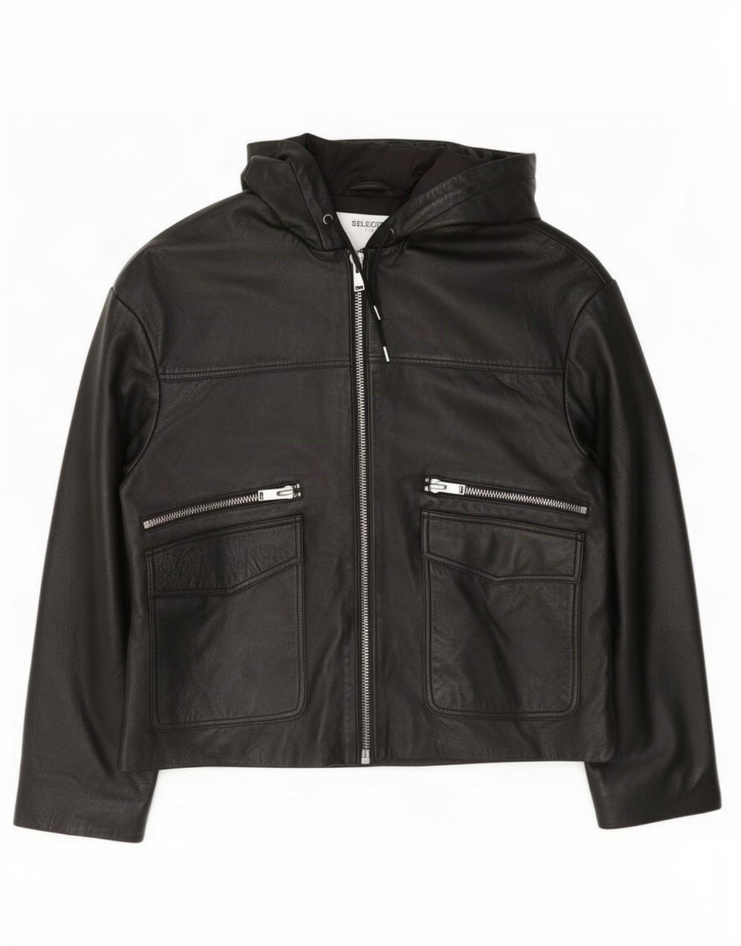 Selected Femme Dame Hætte Læderjakke EU 38 Medium Sort