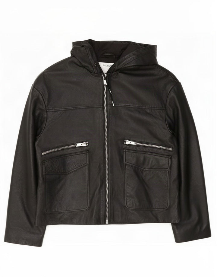 Selected Femme Dame Hætte Læderjakke EU 38 Medium Sort