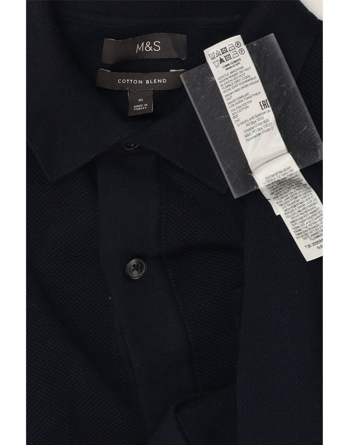 MARKS & SPENCER Mens Shirt XL Navy Blue Polyester Vintage Marks & Spencer and Second-Hand Marks & Spencer from Messina Hembry 