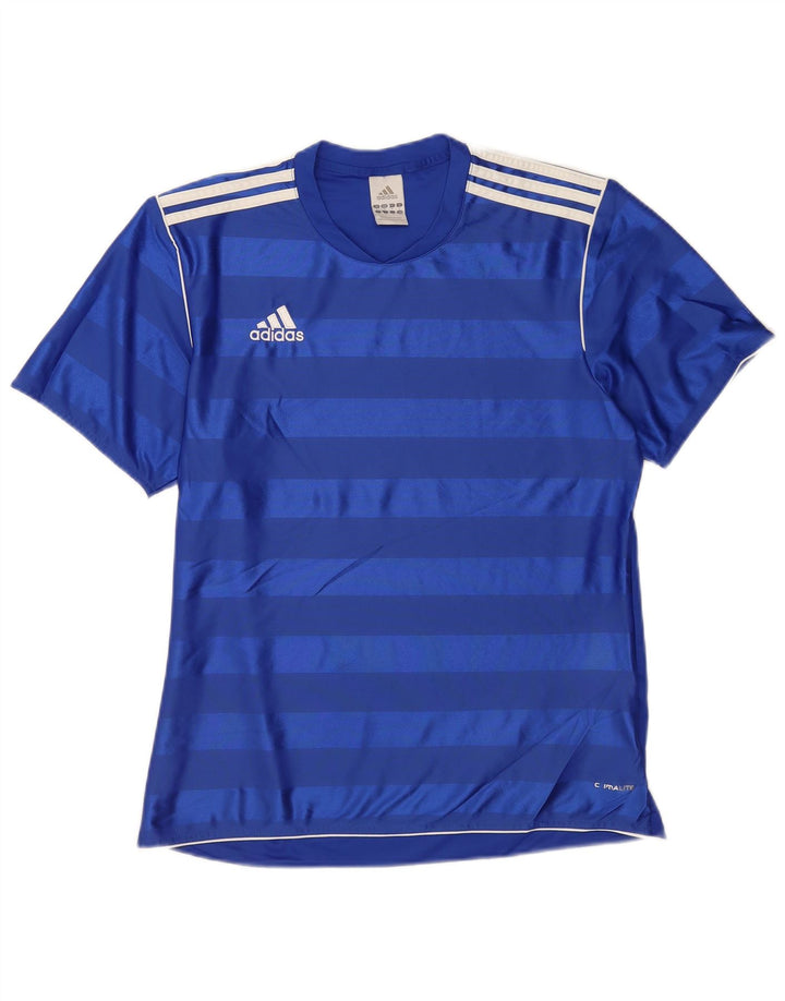 Adidas Herre Climalite T-Shirt Top Medium Blå Stribet Polyester