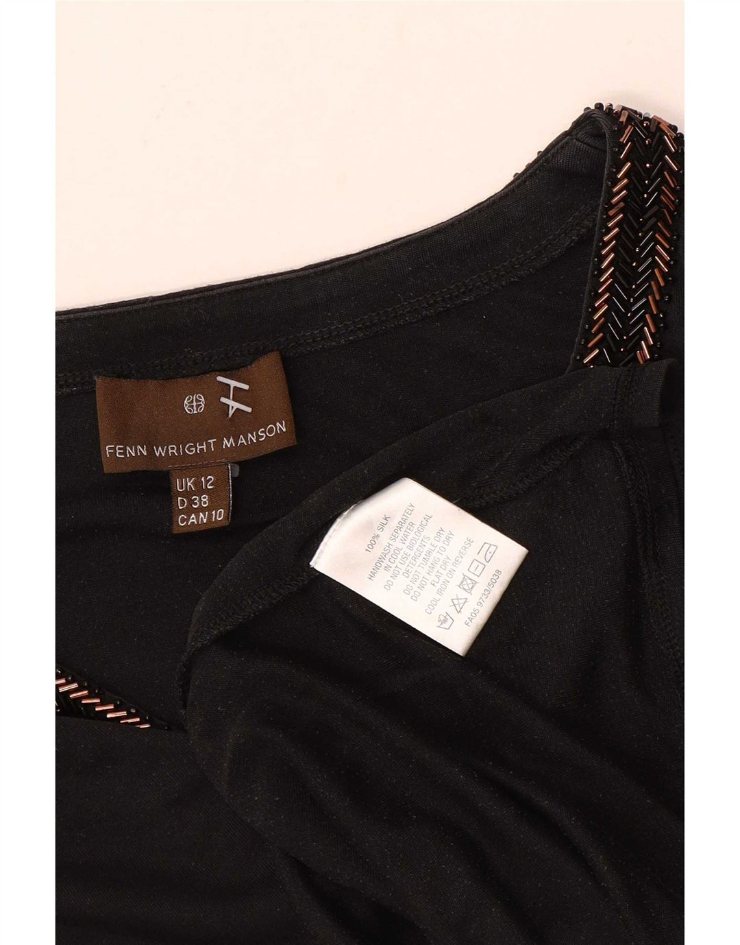 Fenn Wright Manson Dame Top 3/4 ærme UK 12 Medium Sort Silke