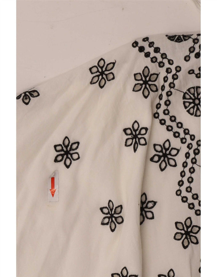 Zara Batwing Bluse Top UK 10 Small White Floral Bomuld