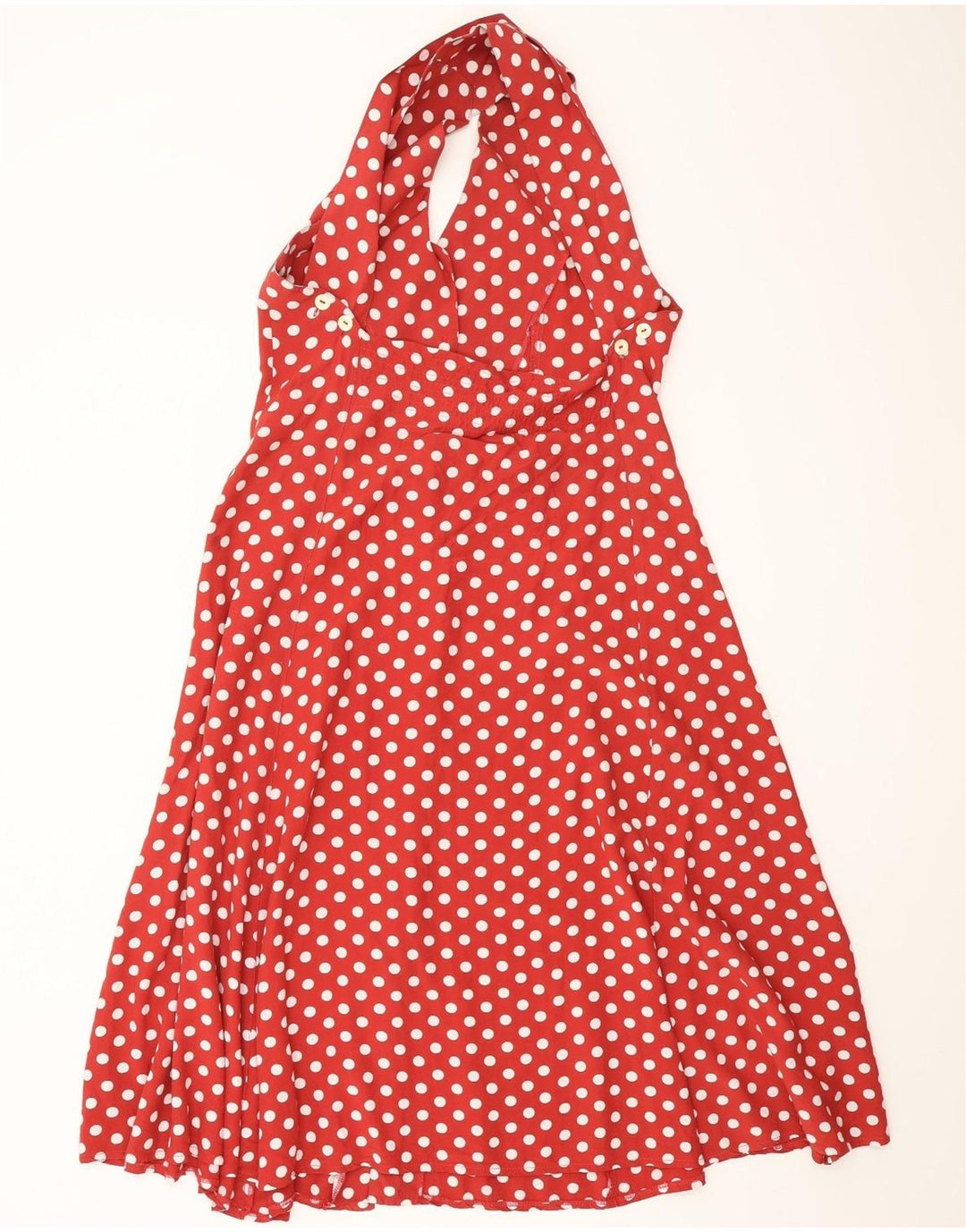 VINTAGE Dame Halter Swing Dress EU 38 Medium Burgundy Polka Dot Viscose