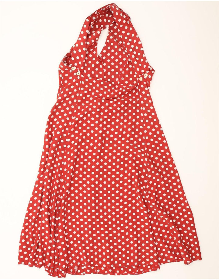 VINTAGE Dame Halter Swing Dress EU 38 Medium Burgundy Polka Dot Viscose
