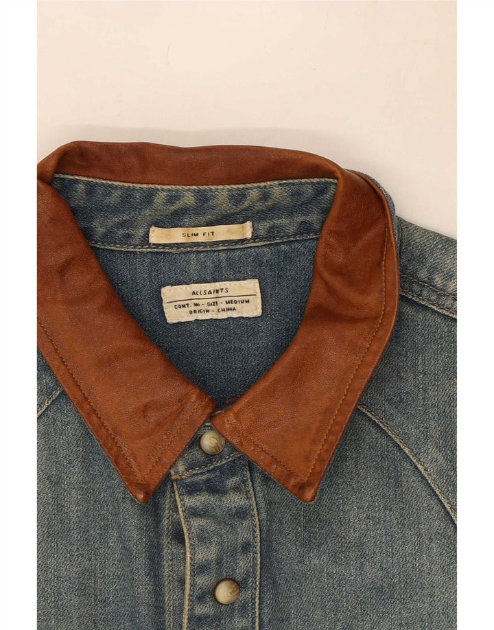 All Saints Herre Slim Fit Denim Shirt Medium Blue Bomuld