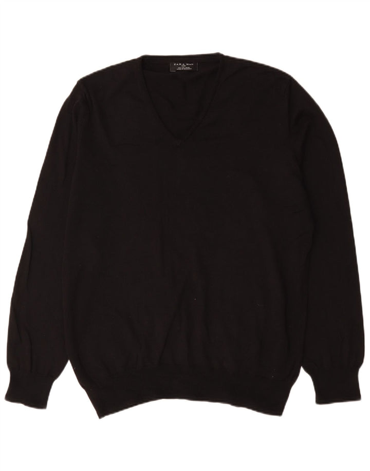 Zara Herre V-hals sweater Stor sort bomuld