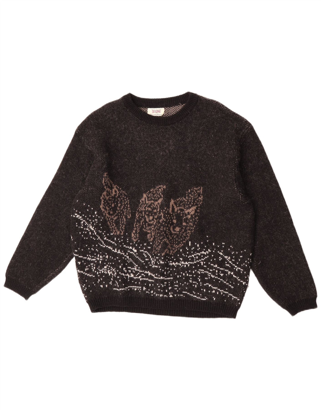 Sisley Herre grafisk rund hals sweater stor sort akryl