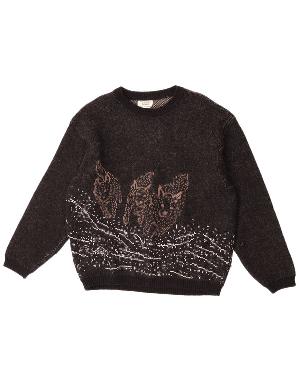 Sisley Herre grafisk rund hals sweater stor sort akryl
