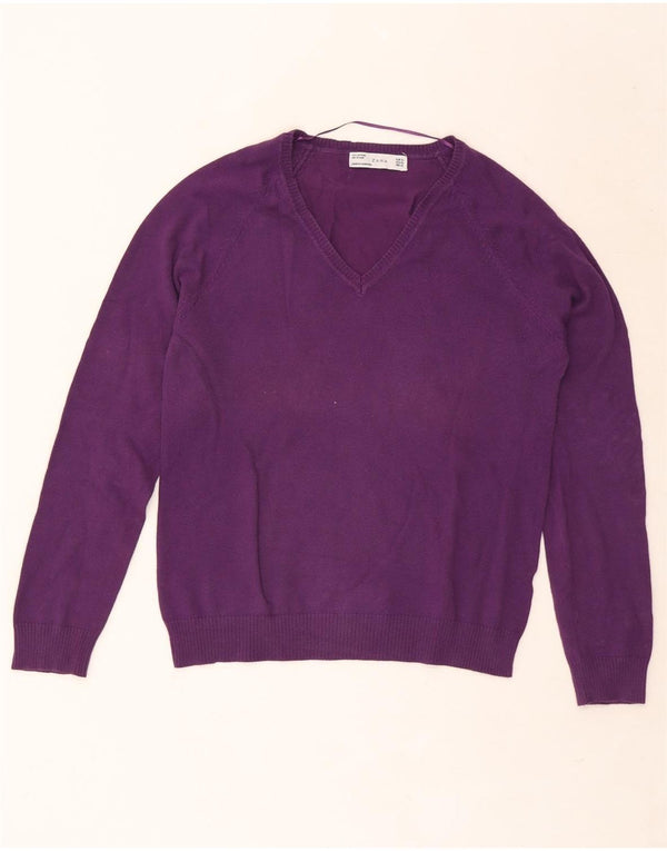 Zara Dame V-hals sweater UK 18 XL Lilla Bomuld