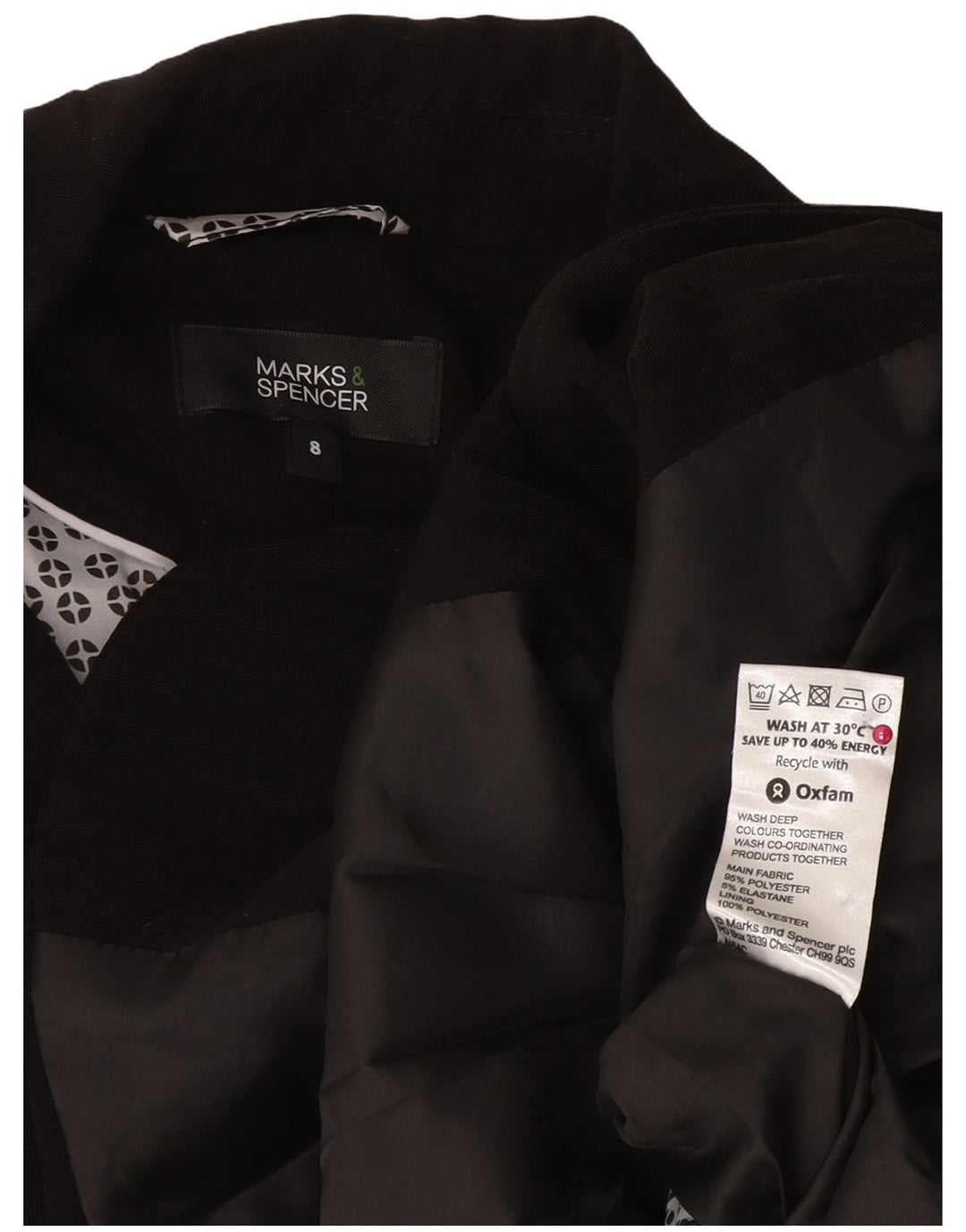 Marks & Spencer Dame 2 Button Blazer Jacket UK 8 Small Black Polyester
