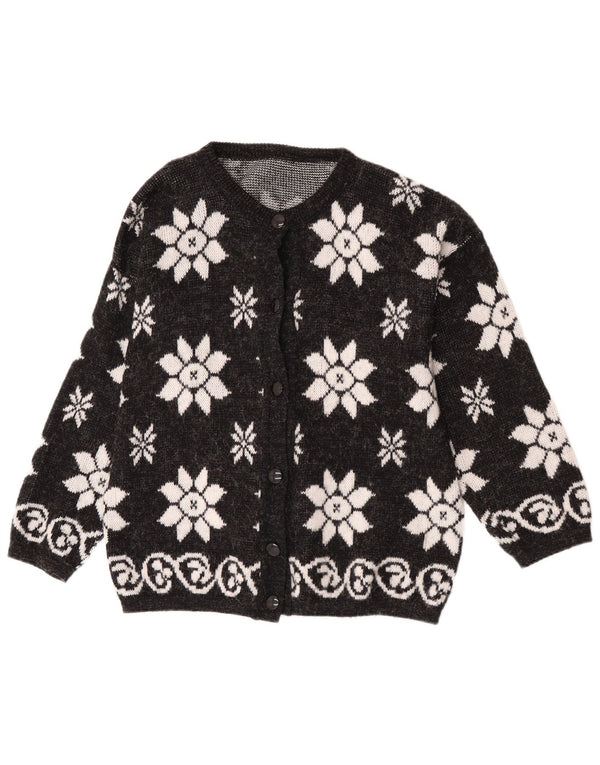 Vintage dame cardigan sweater UK 16 Large Black Floral