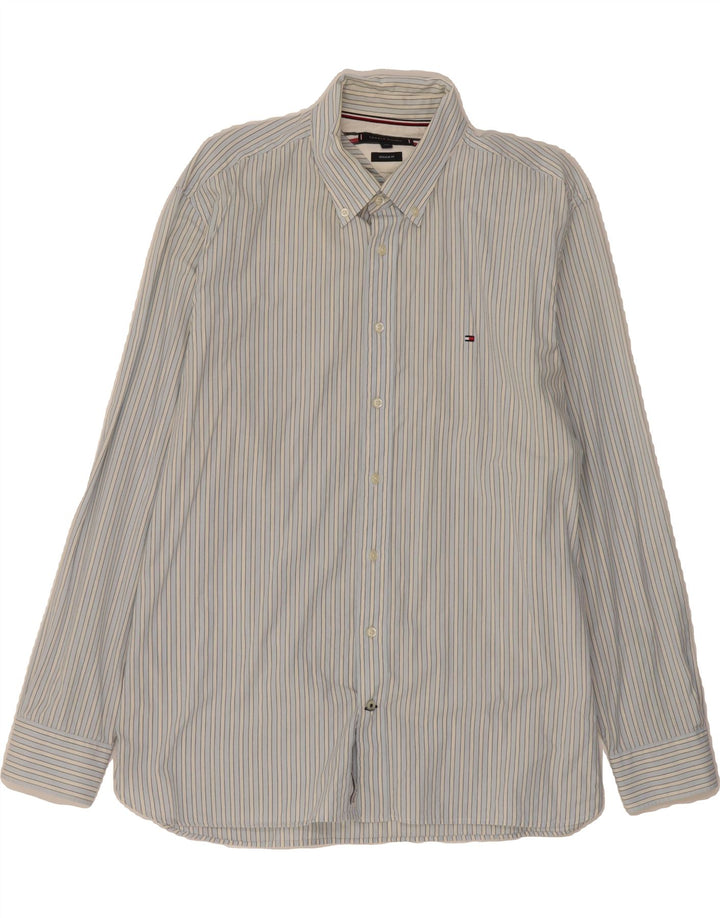 TOMMY HILFIGER Mens Regular Fit Shirt 2XL Blue Striped Cotton Vintage Tommy Hilfiger and Second-Hand Tommy Hilfiger from Messina Hembry 