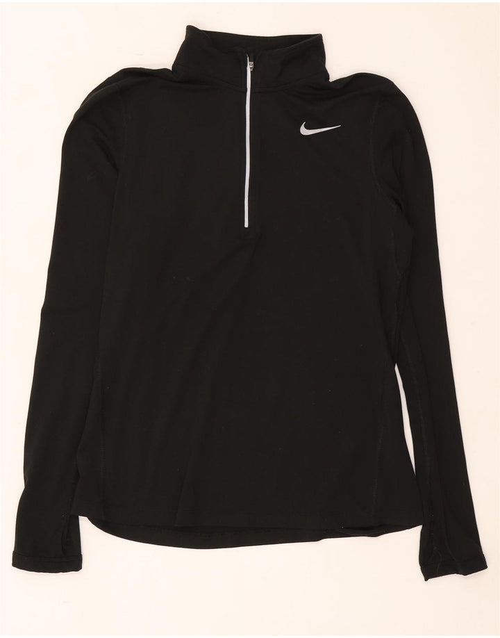 Nike Dame Dri Fit Pullover med lynlås-hals Træningsdragt Top UK 10 Lille Sort