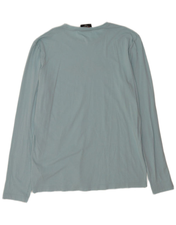 Bear Mens Graphic Top Long Sleeve Large Blue Cotton