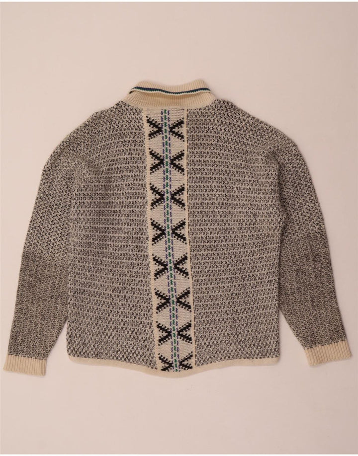 Vintage Herre rullehals sweater stor grå geometrisk uld