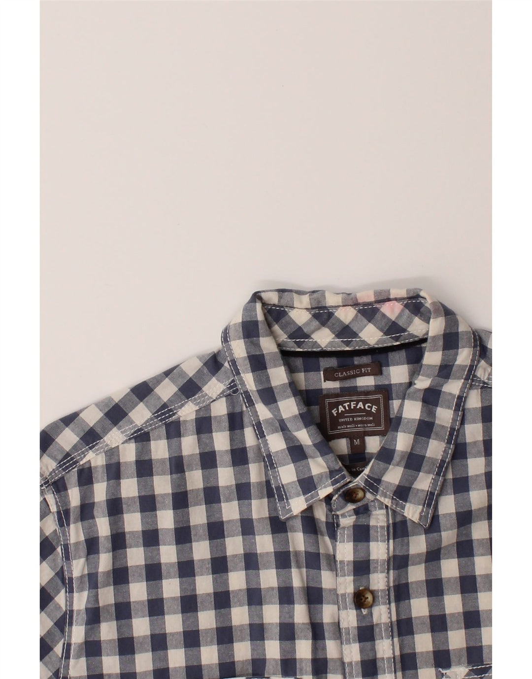 FAT FACE Mens Classic Fit Short Sleeve Shirt Medium Navy Blue Gingham Vintage Fat Face and Second-Hand Fat Face from Messina Hembry 