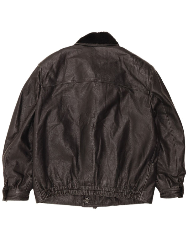 Fibok Mens Leather Jacket IT 54 2XL Black Leather