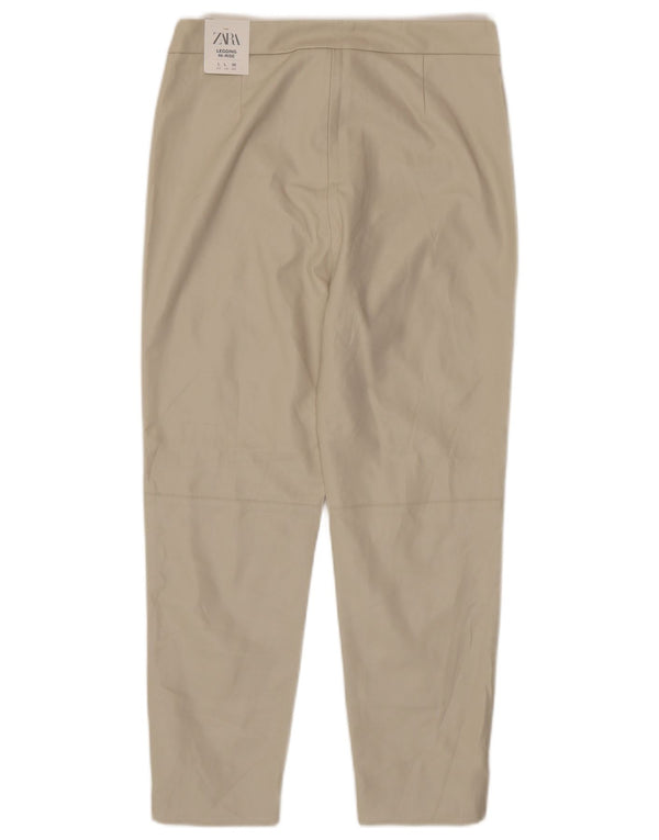 Zara Womens High Waist Faux Leather Leggings Large W30 L24 Beige