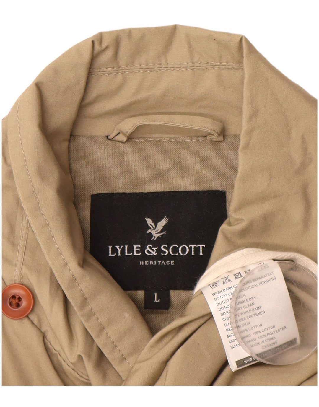 LYLE & SCOTT Herre Utility Jacket UK 40 Stor Beige Bomuld