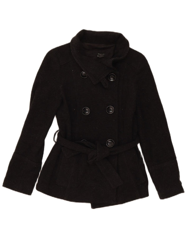 Zara Womens Pea Coat UK 10 Small Grey Wool