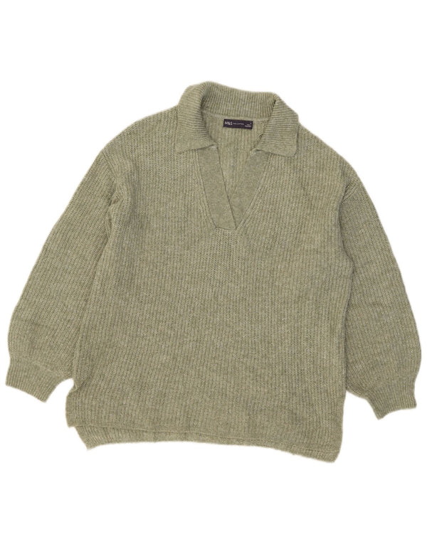 Marks & Spencer Dame Polo Neck Jumper Sweater UK 12 Medium Khaki Akryl