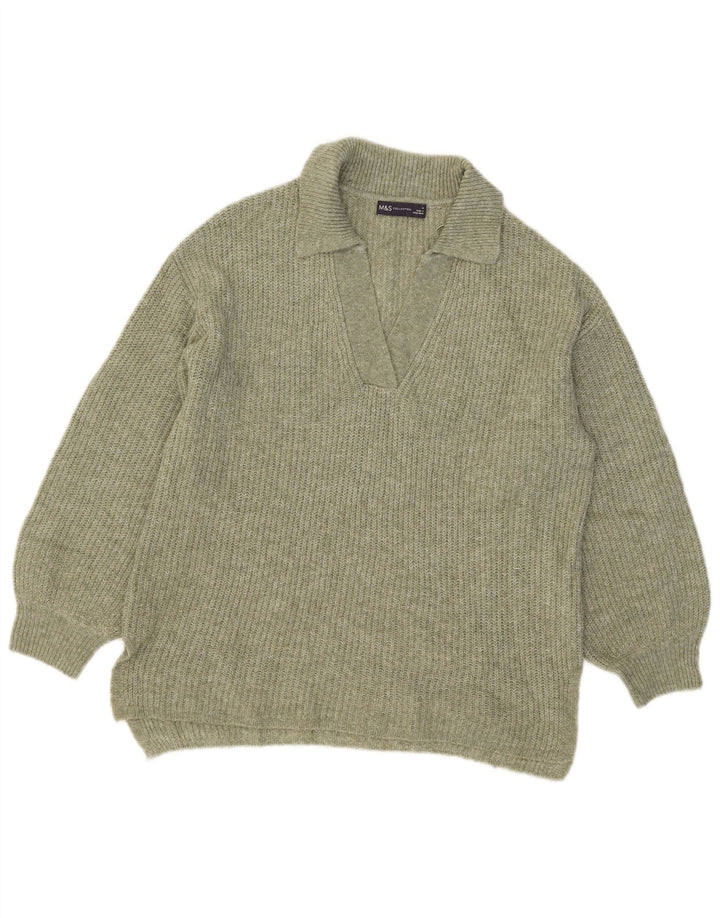 Marks & Spencer Dame Polo Neck Jumper Sweater UK 12 Medium Khaki Akryl