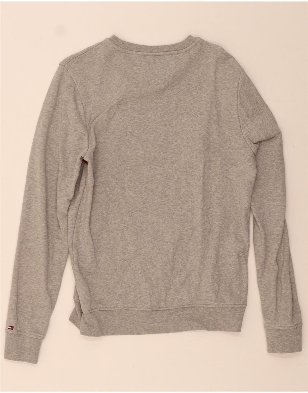 TOMMY HILFIGER Mens Graphic Sweatshirt Jumper Small Grey Colourblock Vintage Tommy Hilfiger and Second-Hand Tommy Hilfiger from Messina Hembry 