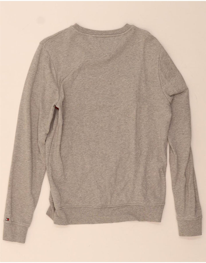 TOMMY HILFIGER Mens Graphic Sweatshirt Jumper Small Grey Colourblock Vintage Tommy Hilfiger and Second-Hand Tommy Hilfiger from Messina Hembry 