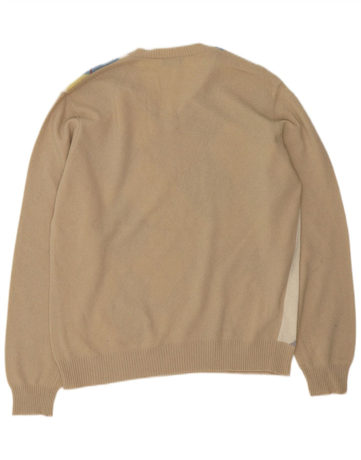 Benetton Herre V-hals sweater Stor Beige Argyle/Diamond Wool