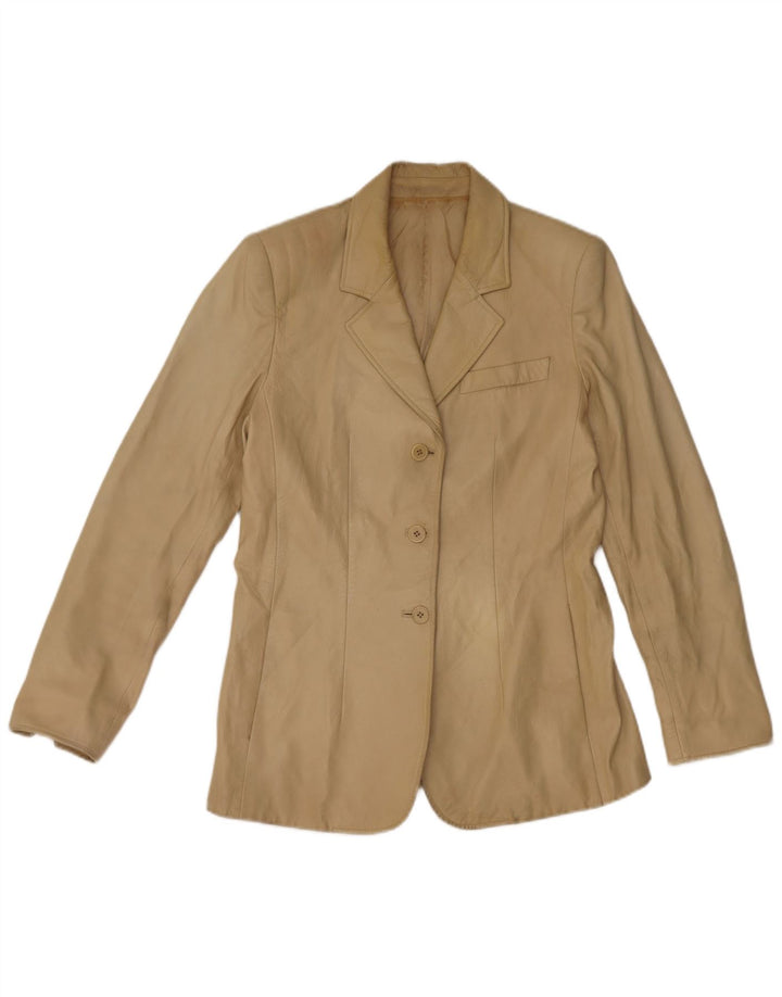 Vintage dame 3-knaps læder blazerjakke IT 44 medium beige læder