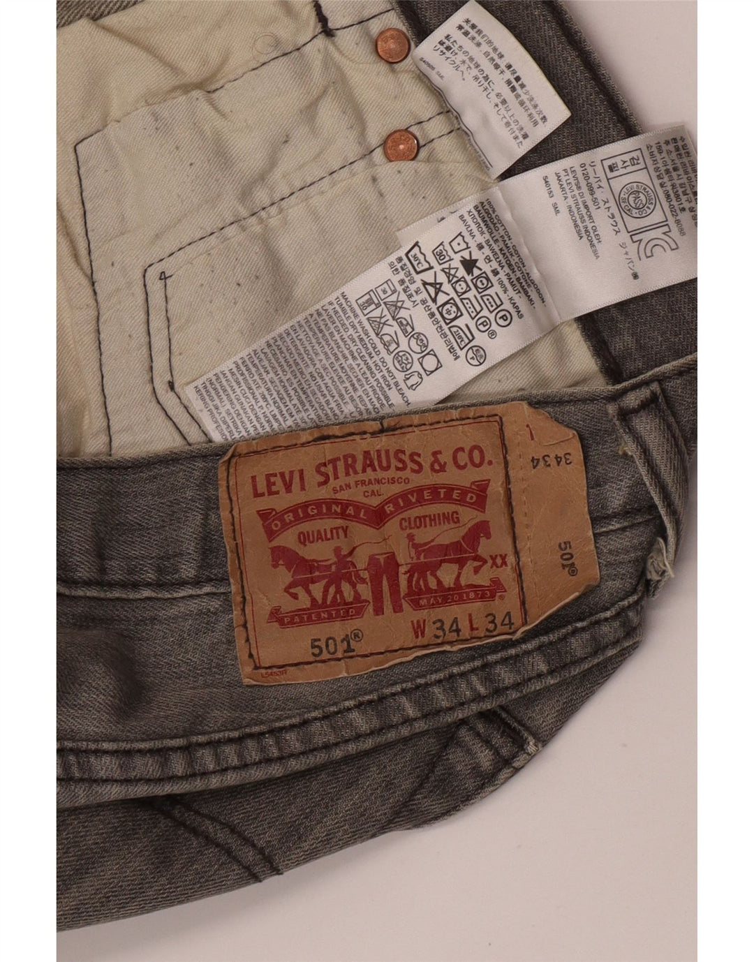 Levi's Herre 501 Straight Jeans W34 L34 Grå Bomuld
