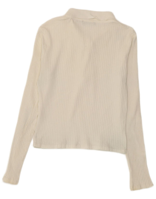 Zara Dame Crop Langærmet Polo Shirt UK 14 Large White