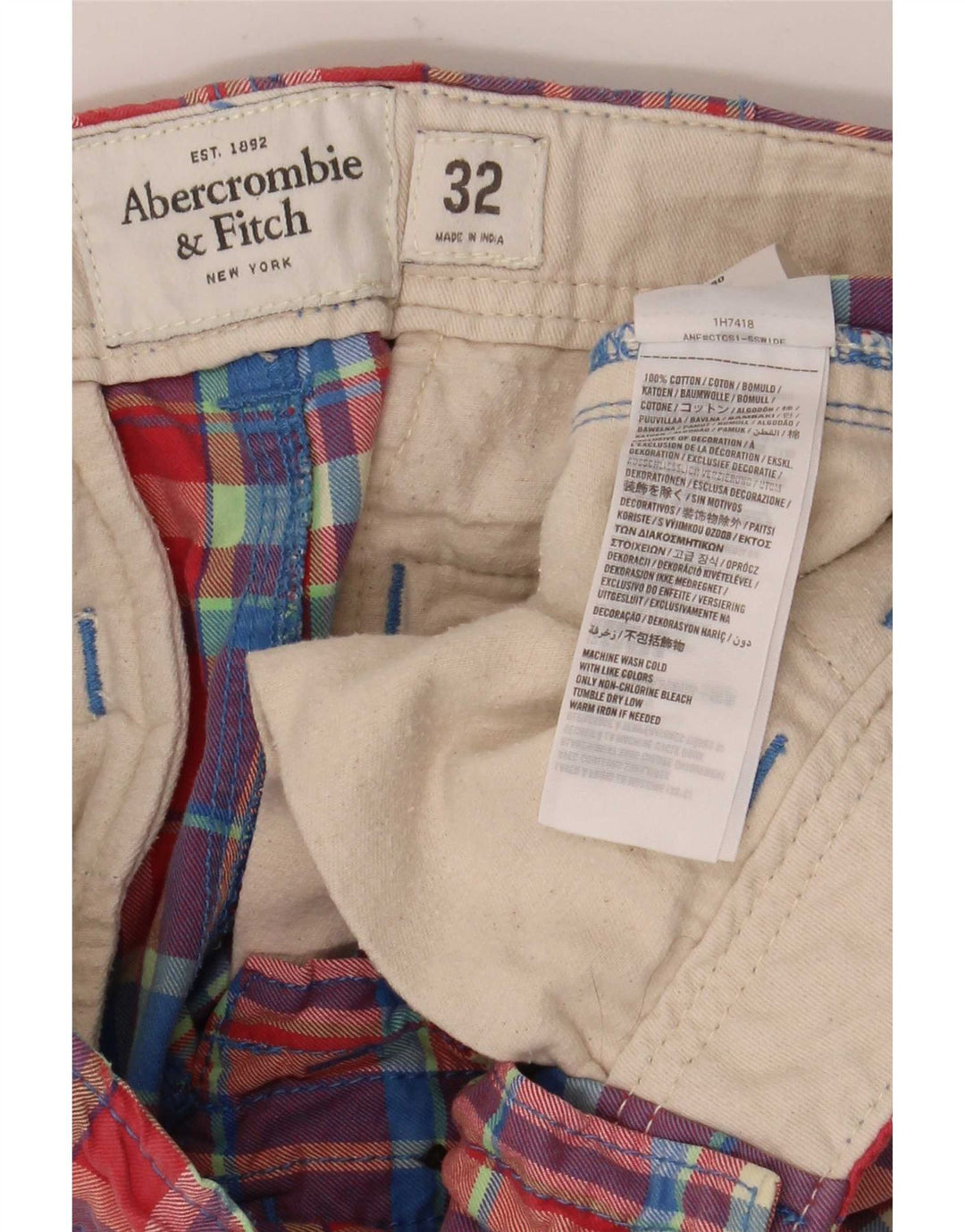 Abercrombie & Fitch Chino Shorts til mænd W32 Medium Flerfarvet ternet bomuld