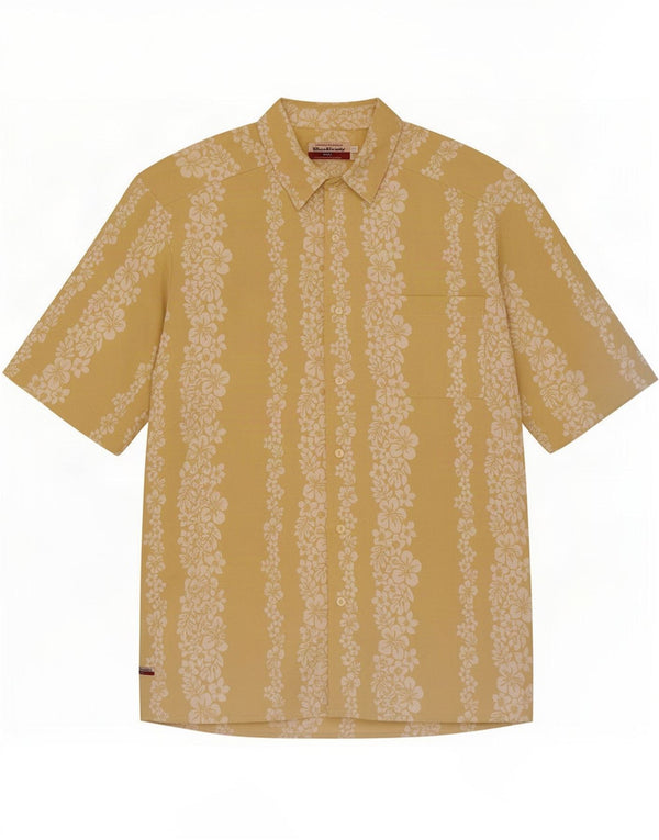 Benetton Herre Blue Family Hawaii kortærmet skjorte Medium Yellow Floral