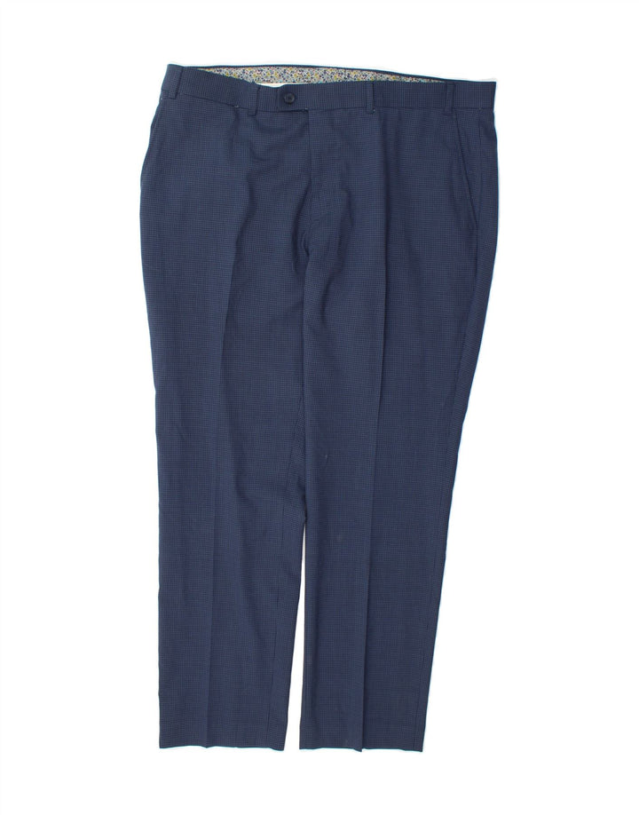 PENGUIN Mens Slim Suit Trousers W38 L30 Navy Blue Gingham Wool Vintage Penguin and Second-Hand Penguin from Messina Hembry 