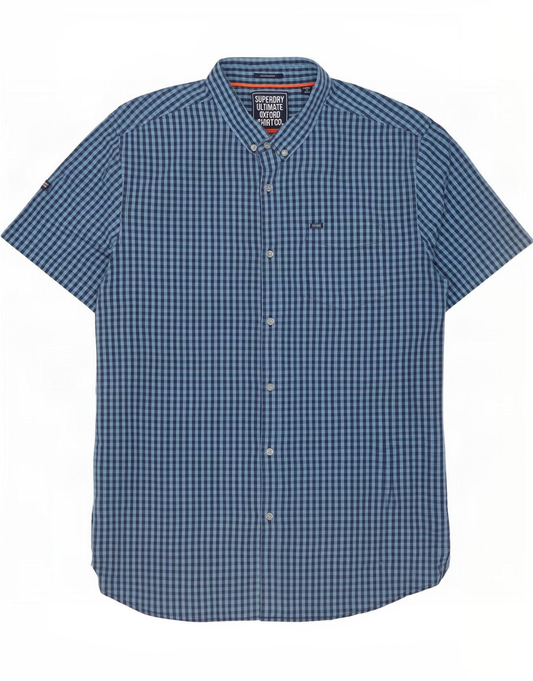 Superdry Kortærmet Herreskjorte med normal pasform 3XL Navy Blue Gingham Cotton