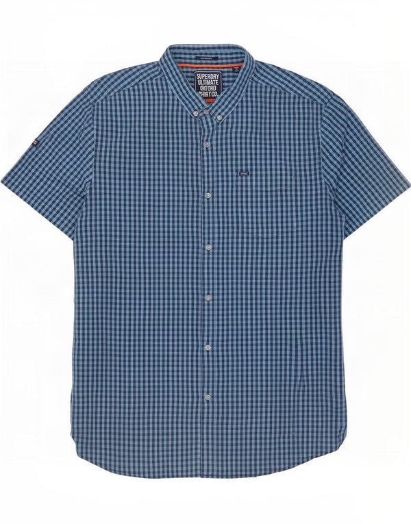 Superdry Kortærmet Herreskjorte med normal pasform 3XL Navy Blue Gingham Cotton
