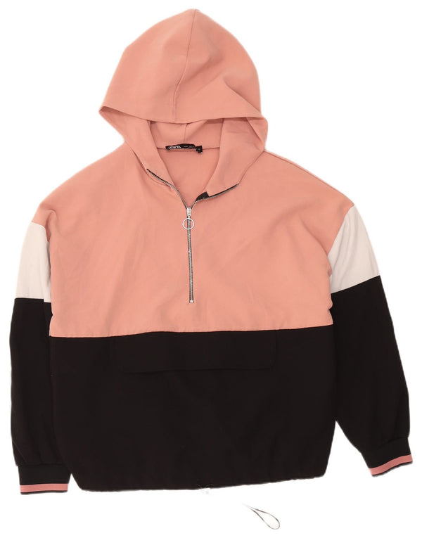 Zara hættetrøje med lynlås til kvinder UK 14 Medium Pink Colourblock Polyester