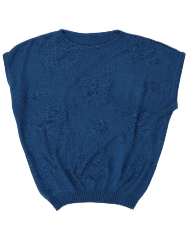 Vintage Dame Vest Tank Top UK 16 Large Blue Floral