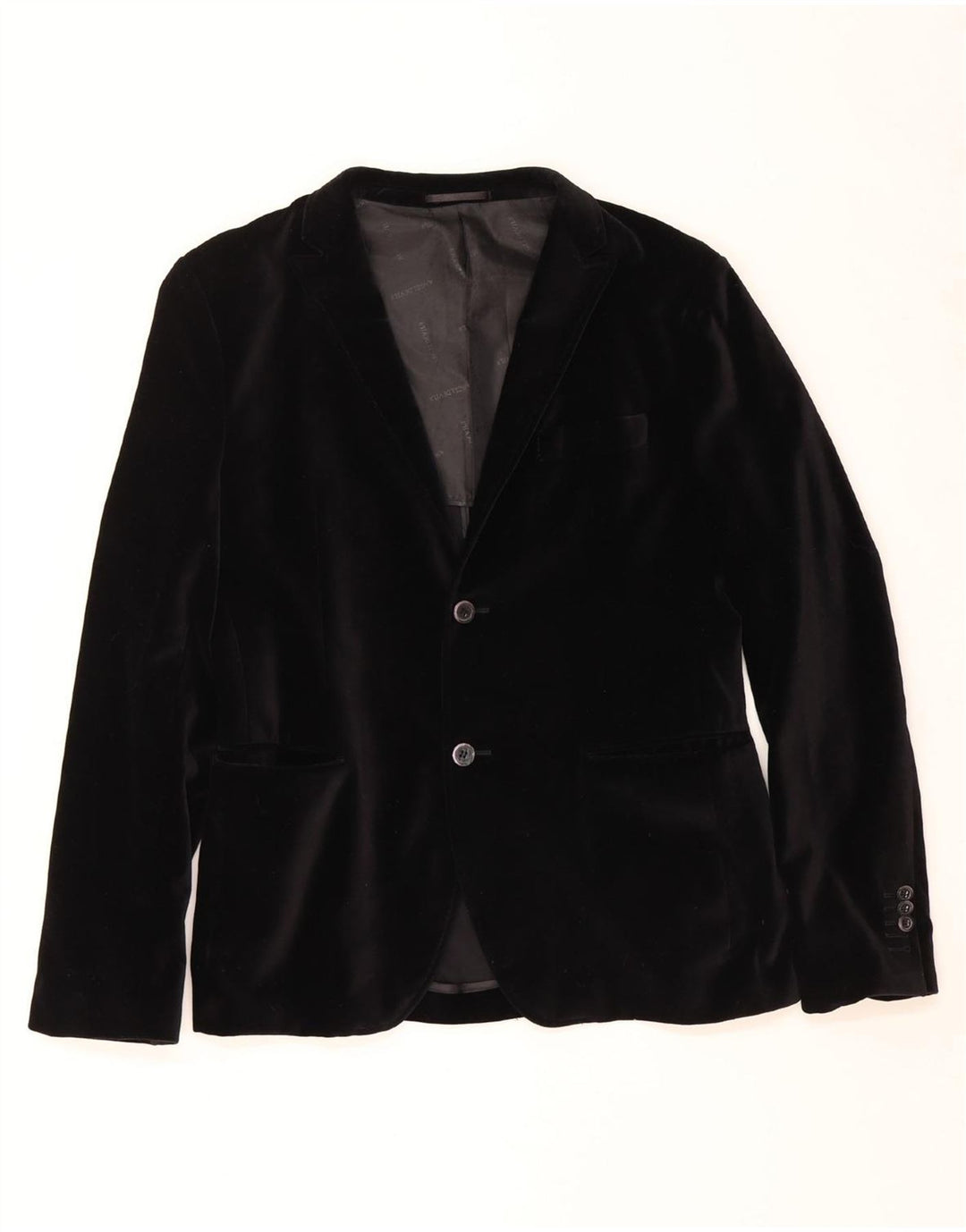 VINTAGE Herre 2 Button Velvet Blazer Jacket UK 36 Small Black