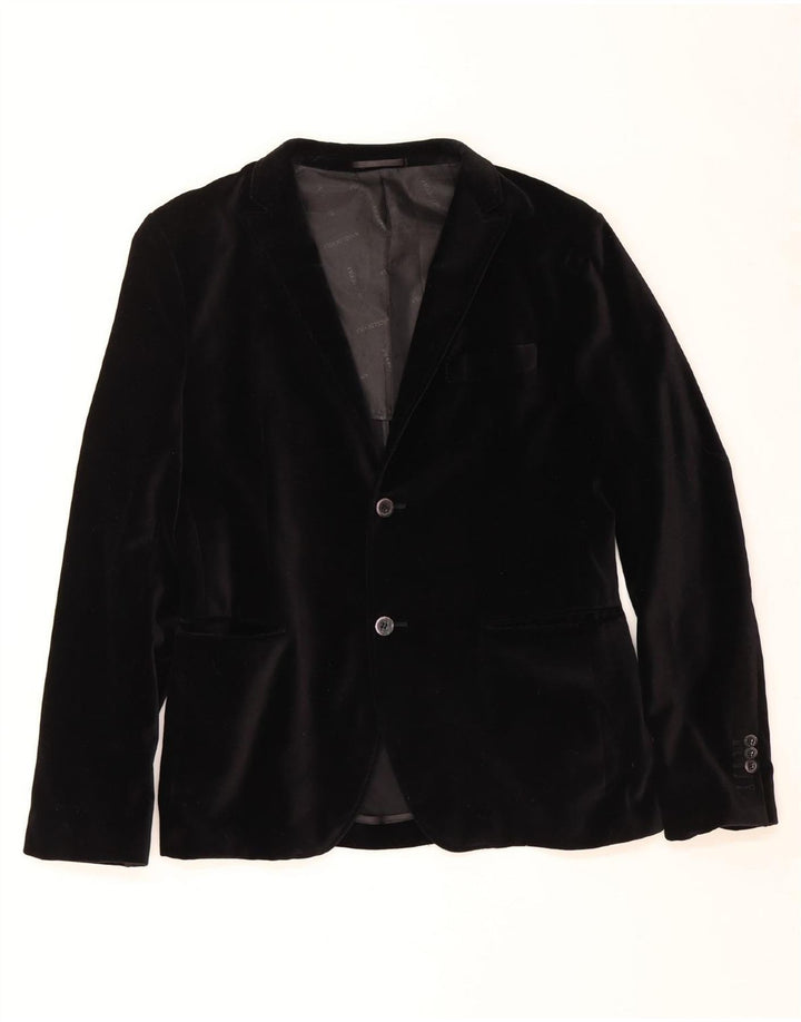 VINTAGE Herre 2 Button Velvet Blazer Jacket UK 36 Small Black