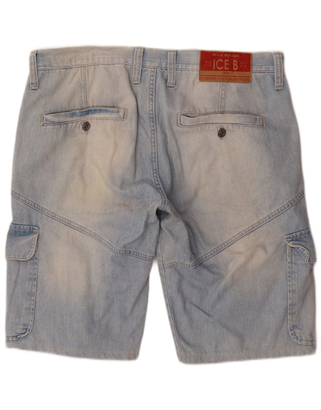 Iceberg Herre Cargo Denim Shorts W36 Stor Blå Bomuld